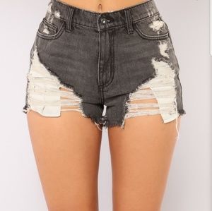 Fashion nova black distressed Jean shorts